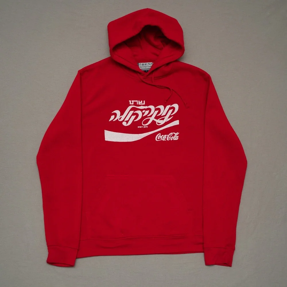 Vintage Red Coca Cola Hebrew Script Logo Hoodie Adult M Bens Sportswear